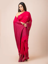 KAVVYA Soft & lightweight rani color benarasi handloom linen silk saree